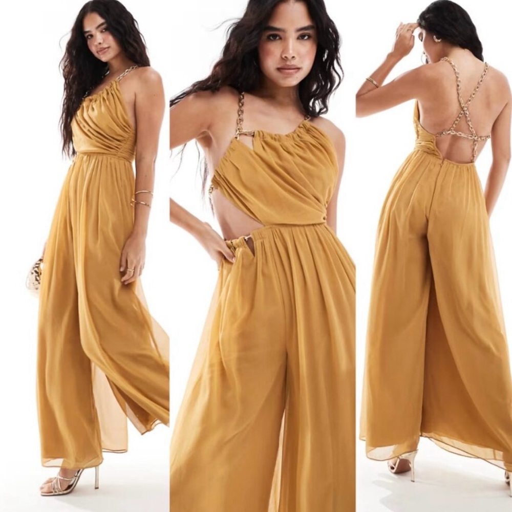 Asos Chain Strap One Shoulder Cut-Out Jumpsuit size 6